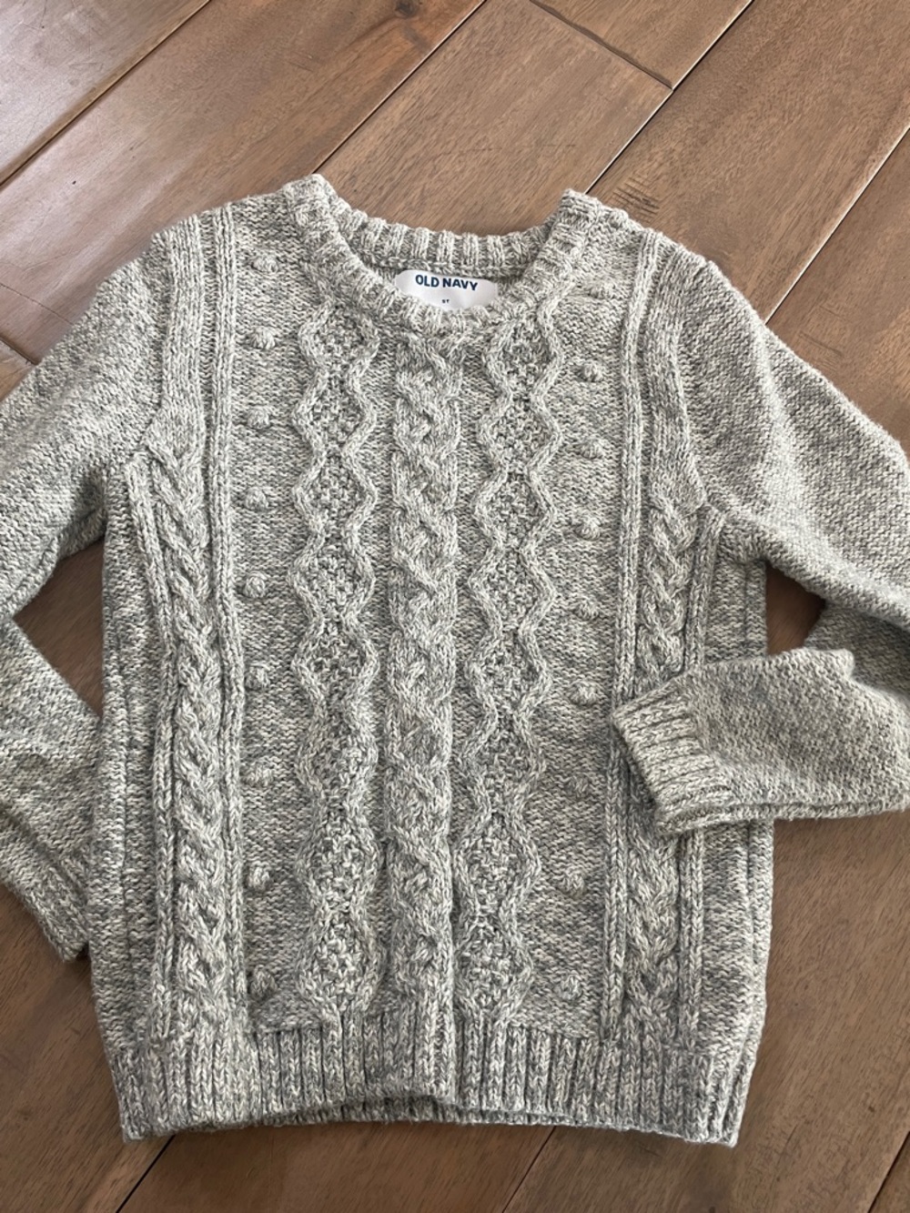 Old Navy Light Gray Cable Knit Crewneck Sweater